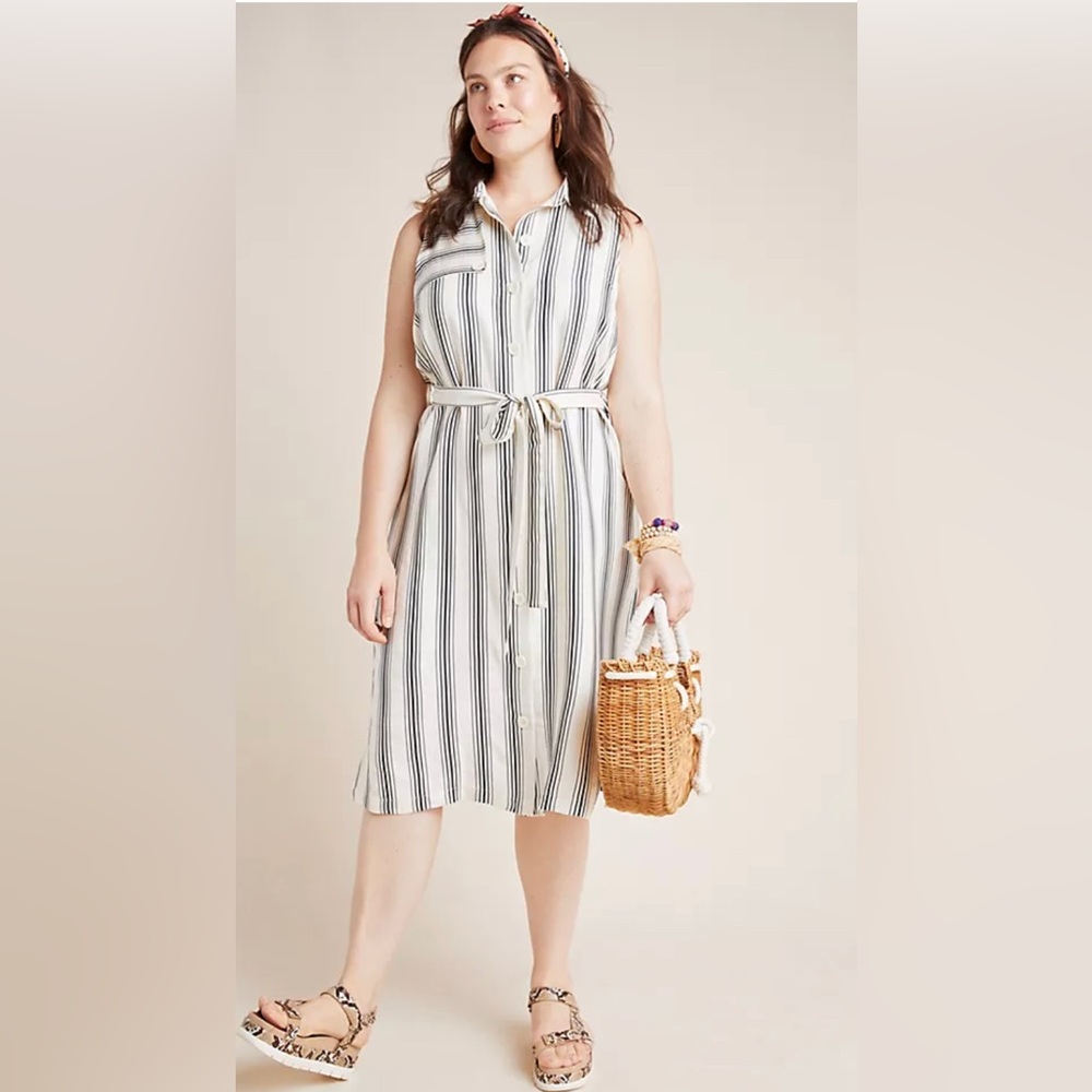 MAEVE by Anthropologie Esther Sleeveless Striped Shirt Dress Size 6